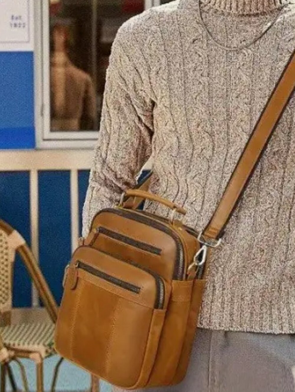 Jack & Chris Men's Compact Leather Crossbody Messanger Bag.